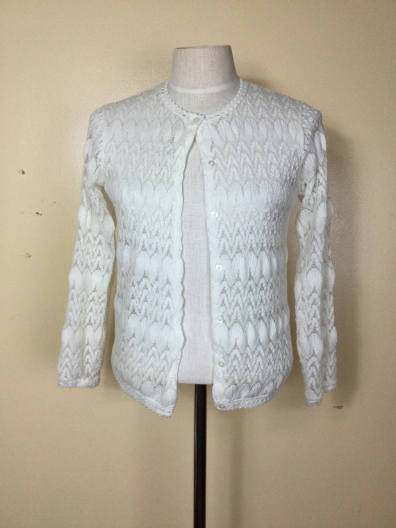 Vintage White 50s Cardigan  Bombshell  sweater 50s