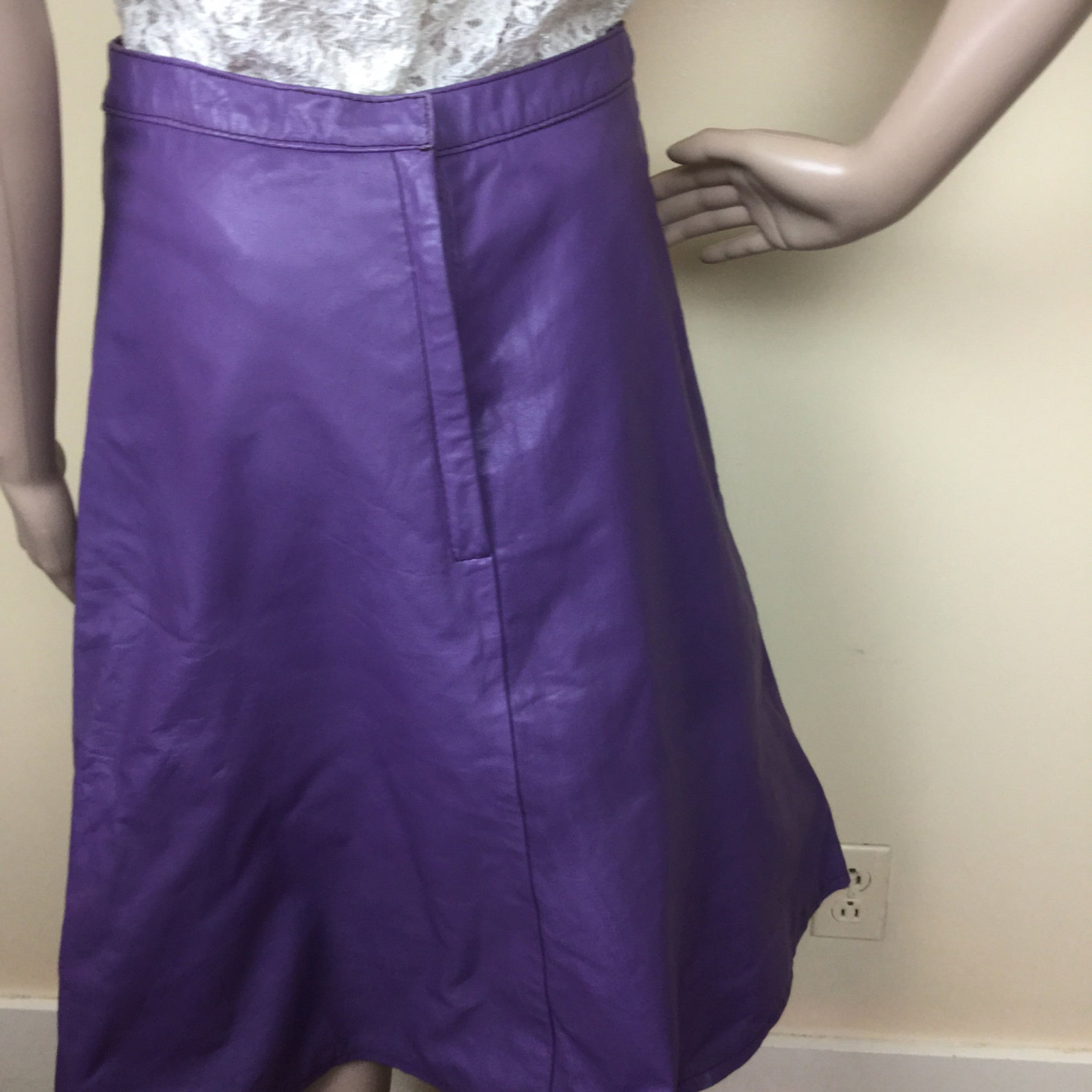 Purple Leather Skirt Vintage 70s Midi Leather Skirt 28 | Etsy