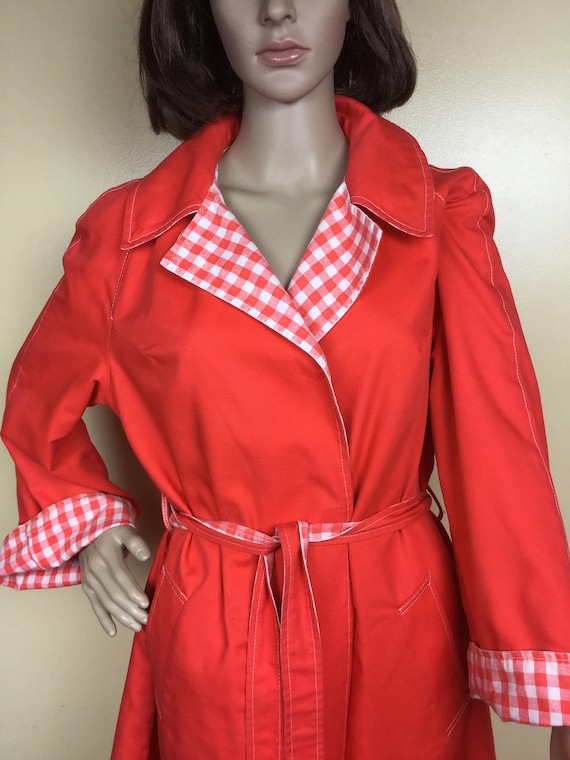 Red Gingham Coat, Wrap Reversible Spring Coat, MI… - image 7