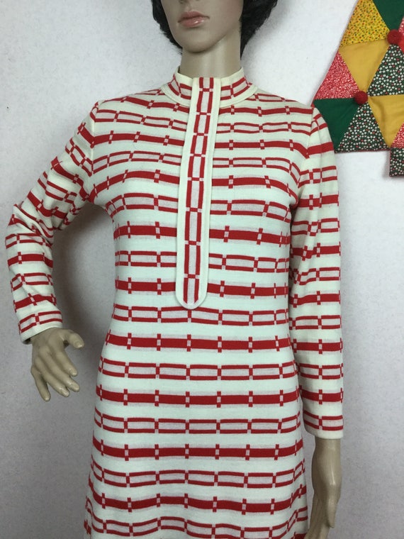Vintage 70s Red &White Italian Knit Dress, 1960s … - image 3
