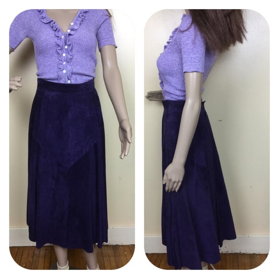 Vintage Purple Suede Skirt ,80s suede Midi skirt