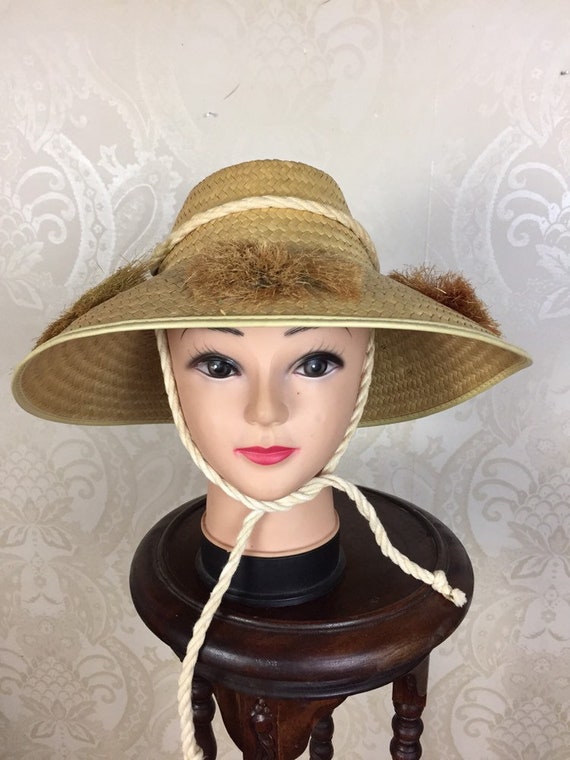 Vintage 60s Straw Beach Hat , - image 1