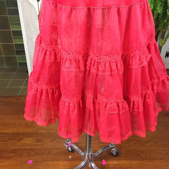 50s Red  Petticoat, Red Tulle Crinoline, Square D… - image 4