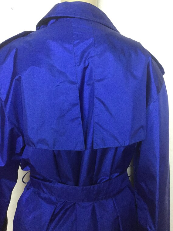 Vintage 80s Metallic Raincoat , Cerulean Blue Tre… - image 10