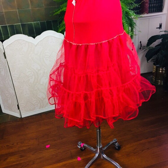 50s Red  Petticoat, Red Tulle Crinoline, Square D… - image 3