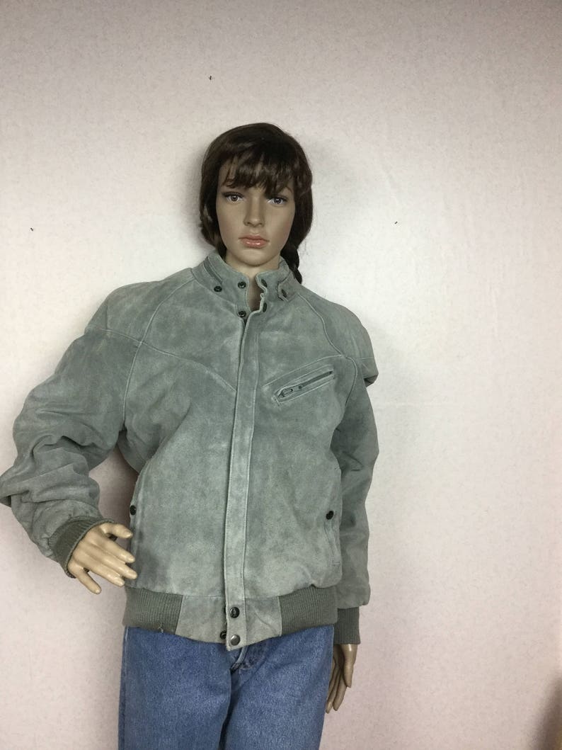 fur lined 70s bomber coat vintage 70s suede jacket gray suede bomber baseball jacket sm med