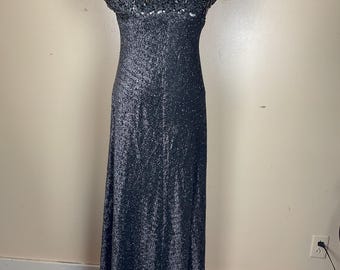 Vtge 90s Silver Metallic Off the Shoulder Maxi Dress Gown  Cocktail Dress SM