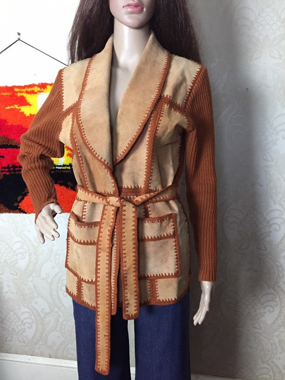 Vintage 70s Suede Sweater, Knit Jacket , Hippie C… - image 9