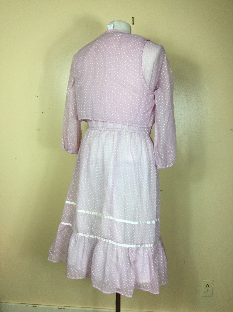 Vintage 70s lavender polka dot prairie dress , Sm M image 2