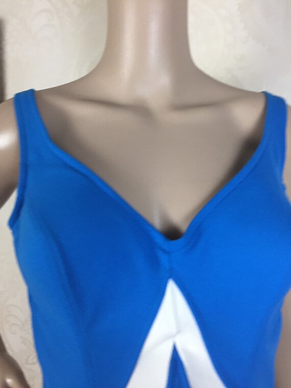 Vintage 60s Swimsuit , Mod Bright Blue One piece … - image 4