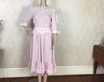 Vintage 70s pink gingham Dress,Western Dress,  Cowgirl Dress  Cottage Core , m