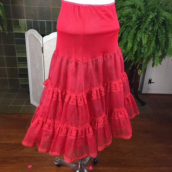 50s Red  Petticoat, Red Tulle Crinoline, Square D… - image 7
