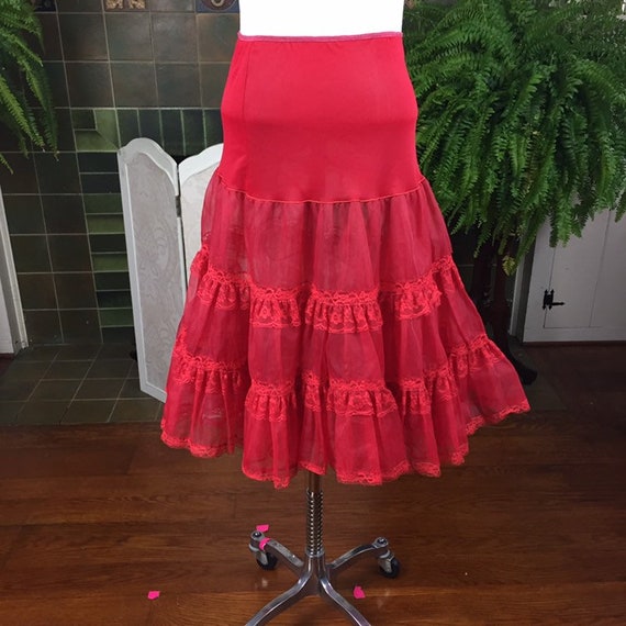 50s Red  Petticoat, Red Tulle Crinoline, Square D… - image 6