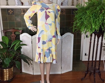 Vintage Mary McFadden Dress, 1980s   SilkMary McFadden  designer  strong shoulder ,Sm
