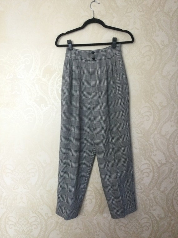 Vintage Glen Plaid 80s Pants , High waist , Pleat… - image 6