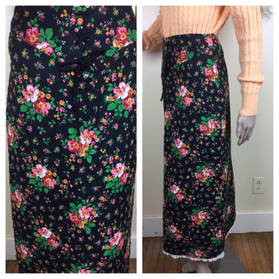 sM/ 70s maxi skirt /vintage 1970s quilted maxi sk