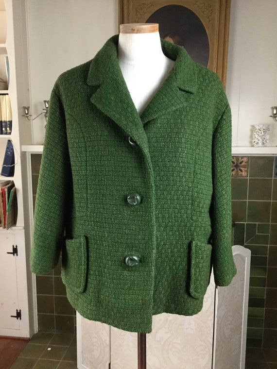 Vtge 50S Coat , Olive Green wool 1950s COAT