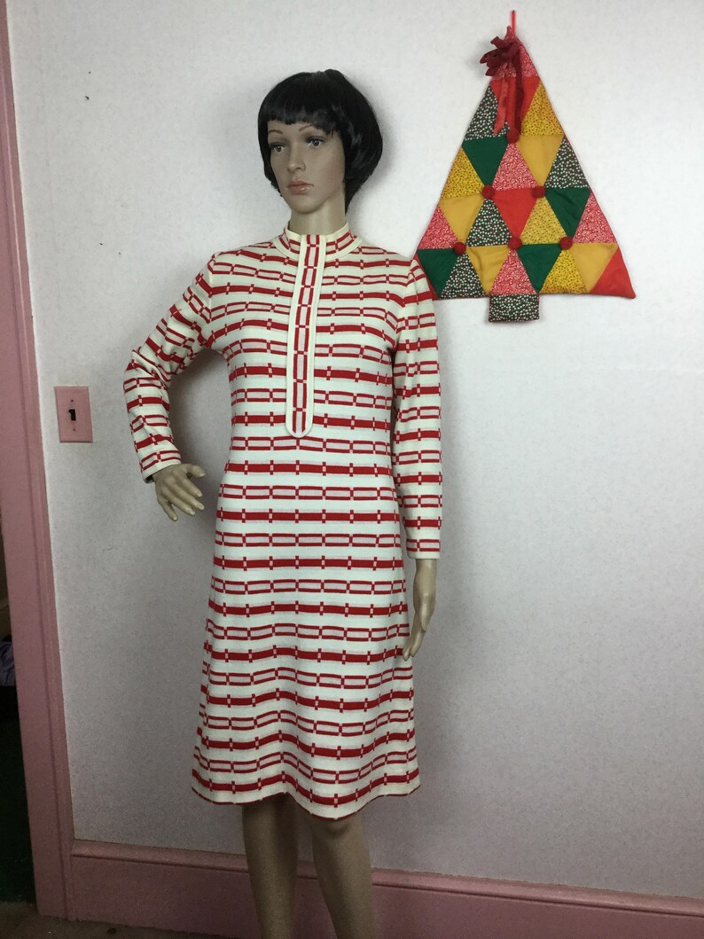 New Old Stock 1960s Mod Dress Vintage 70s Red /&White Italian Knit Dress MED