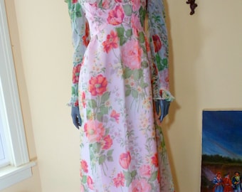 vtge 70s Pastel  chiffon Maxi Dress XSM