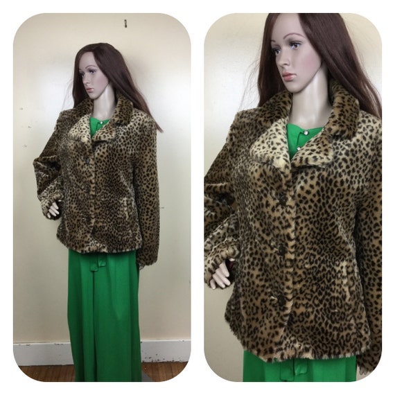 Vintage Faux Leopard Fur Jacket , SM - image 1