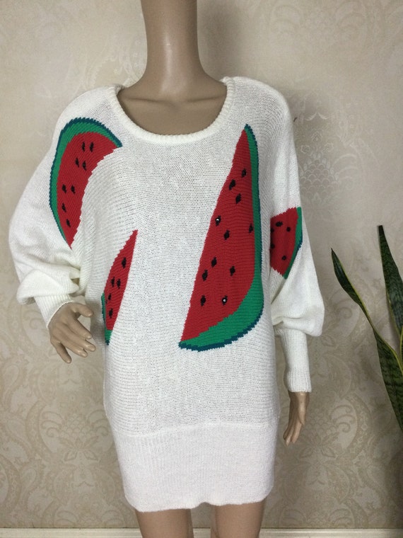 Vintage  90s Watermelon Sweater Dress, Oversize H… - image 10