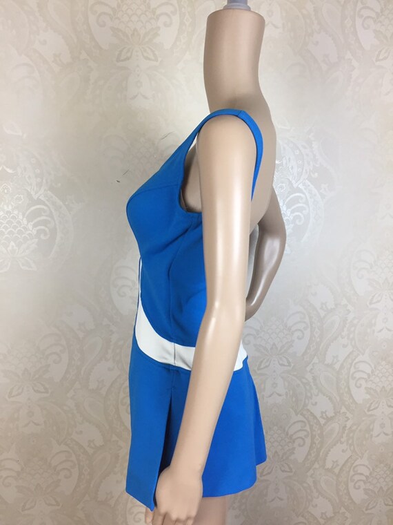 Vintage 60s Swimsuit , Mod Bright Blue One piece … - image 3