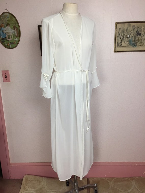 Vintage 80s Ivory sheer Peignoir  , 19 Ivory chif… - image 1