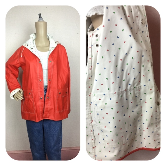 Vintage PVC Rain Slicker/ Red Vinyl Raincoat reve