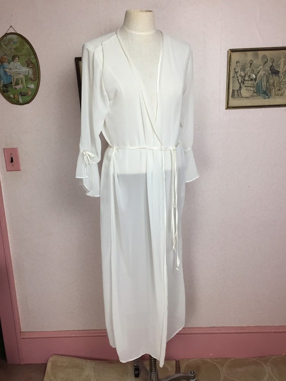 Vintage 80s Ivory sheer Peignoir  , 19 Ivory chif… - image 5