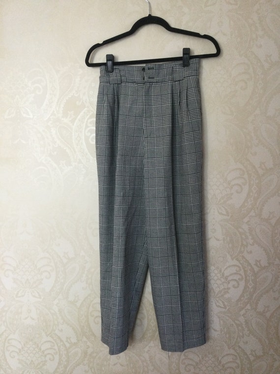 Vintage Glen Plaid 80s Pants , High waist , Pleat… - image 9