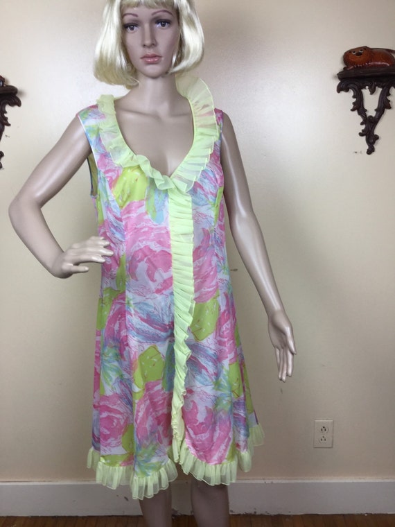 1960s Nightgown, Vanity Fair Floral Nightgown Br
