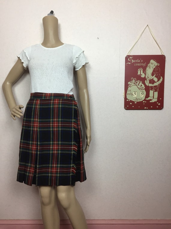 90s Red and Black plaid Mini wrap skirt sm w26 sm… - image 2