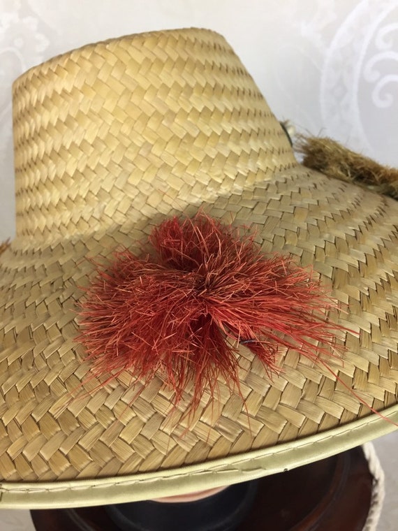 Vintage 60s Straw Beach Hat , - image 8