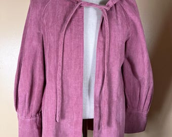 Veste à capuche rose en velours côtelé vintage des années 70, manteau trapèze (SM)