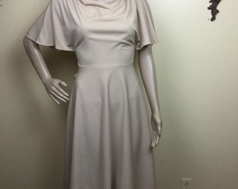 Vintage 60s Ivory Draped Mini Dress, Angel Sleeves, SM