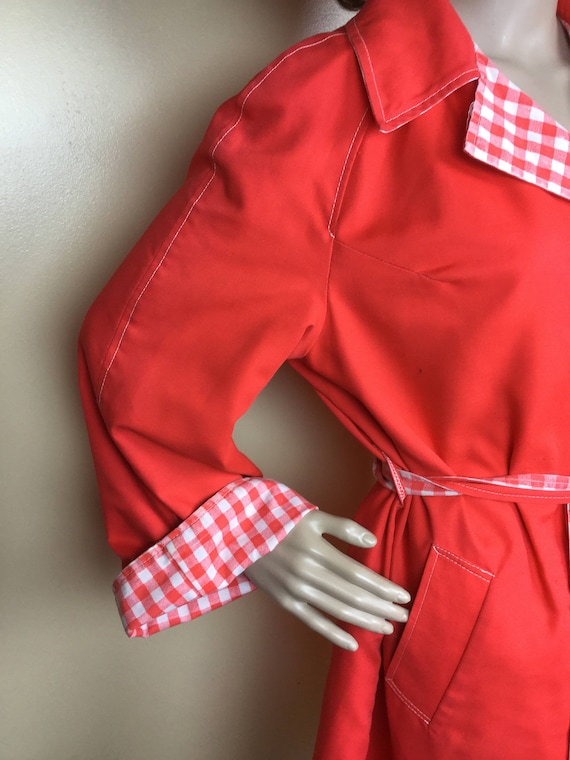 Red Gingham Coat, Wrap Reversible Spring Coat, MI… - image 8