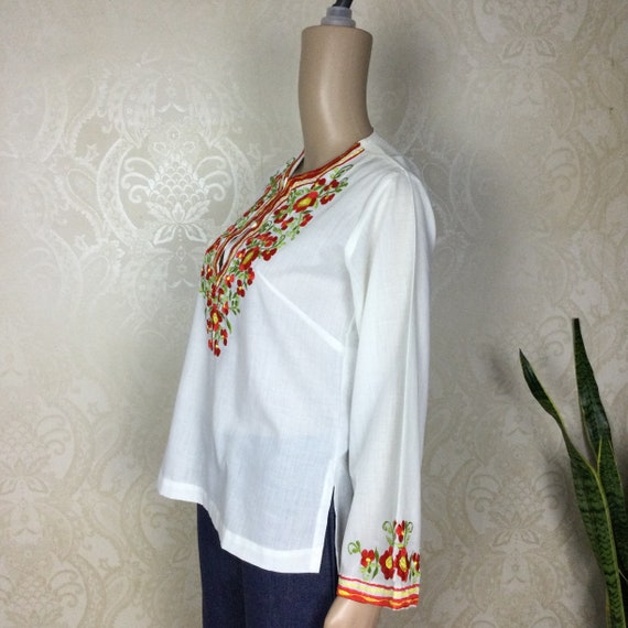 Mexican Embroidered Shirt , Vtge 70s Hippie Boho … - image 5