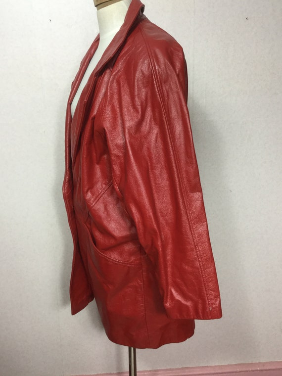 Vintage Red Leather cocoon Coat, Buttery Soft Hip… - image 3