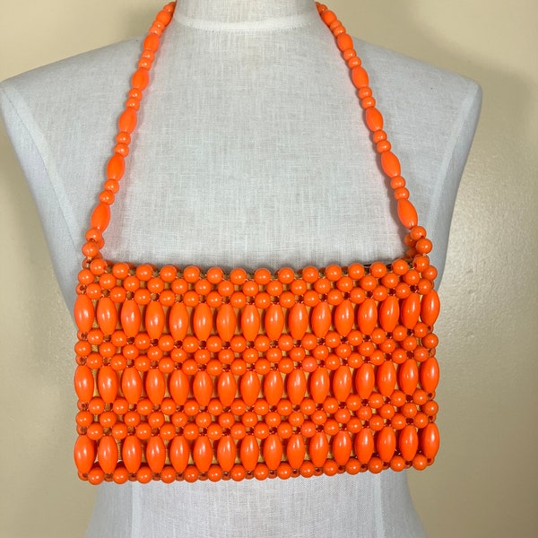 Orange 60s beaded purse , Mod 60s 0range Bubble Beaded Shoulder  hand bag