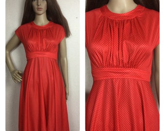 Vintage 70s Red Polka Dot  Dress, Sm