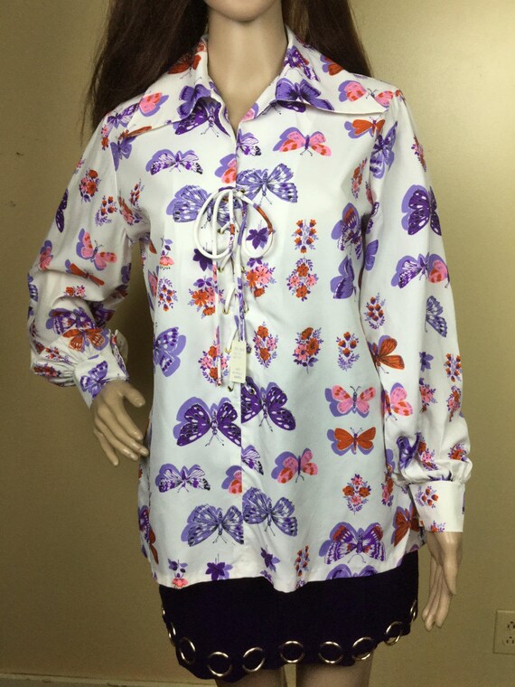 Butterfly Top , Vintage 70s Top , purple Butterfl… - image 1