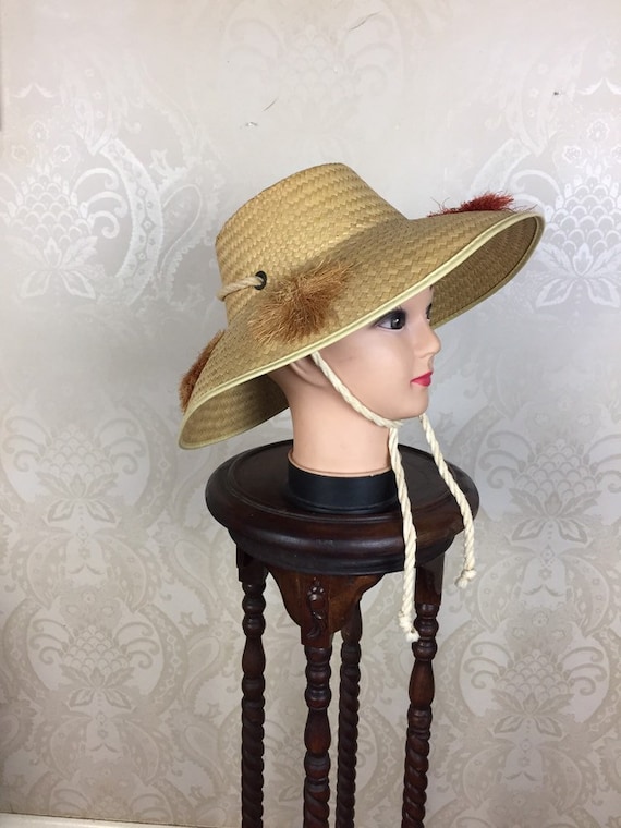 Vintage 60s Straw Beach Hat , - image 2