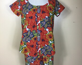 Vintage 80s  Espirt  Shorts & Top    Romper  SM Bold Colorful Geometric high waist shorts