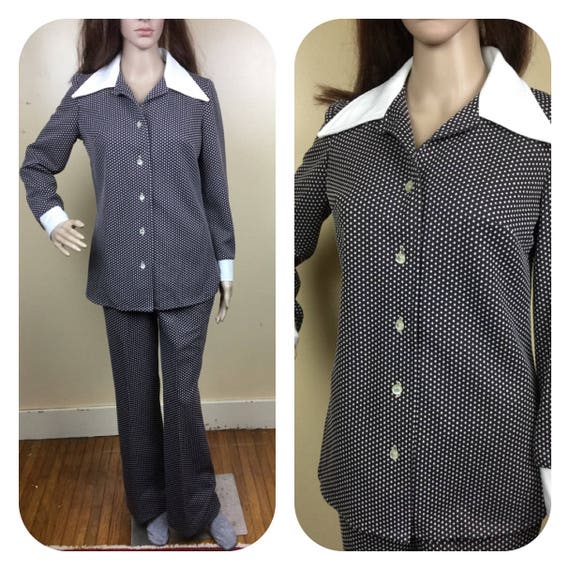 vintage 70s Polka Dot Bell Bottoms 1970s Jumpsuit