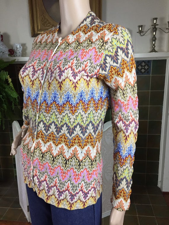 Vintage 70s Pastel Jacquard popcorn top 1970s puc