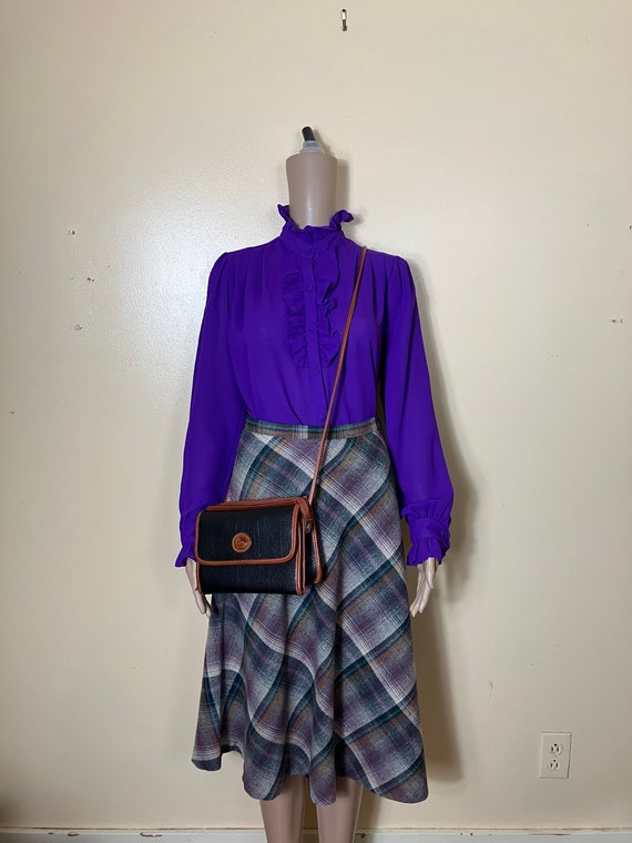 vintage 70s Purple Plaid Skirt, 1970s Purple  woo… - image 7