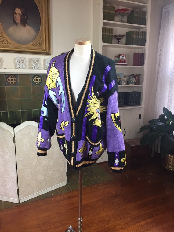 Vintage Royal graphics , 90s novelty Cardigan , S