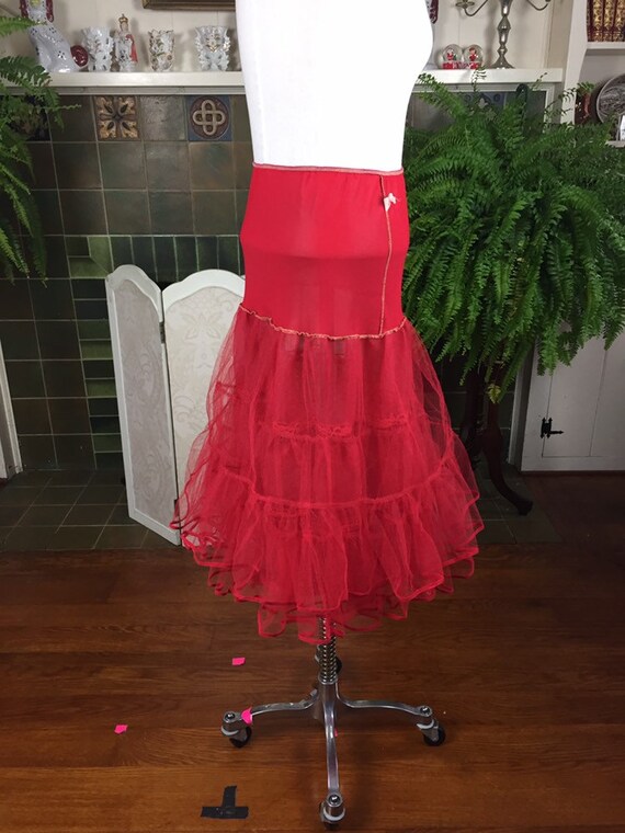 50s Red  Petticoat, Red Tulle Crinoline, Square D… - image 8