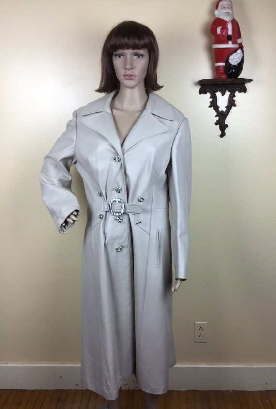 70s Gray leather coat, Vintage Leather Trenchcoat
