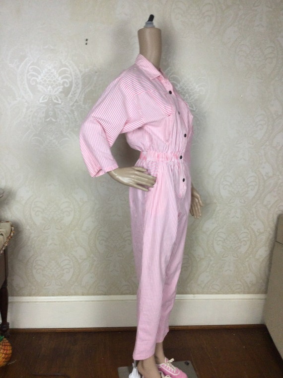 Y2K jumpsuit , pink & White Striped Sm Gem